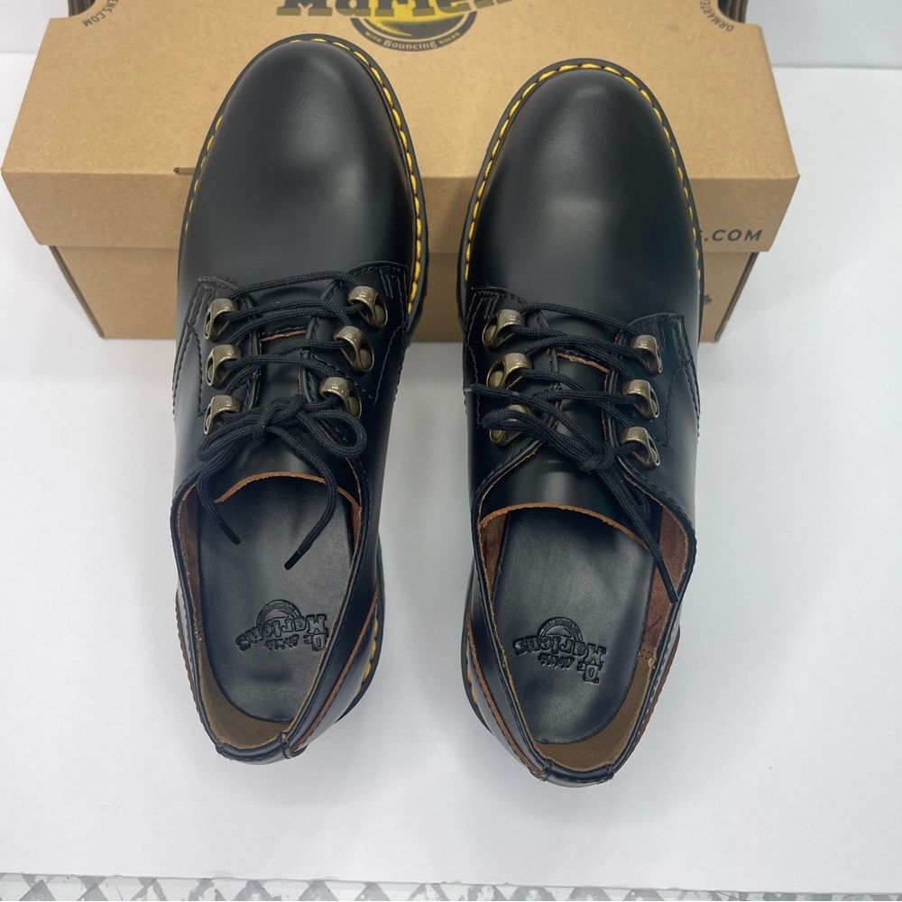 Dr. MARTENS Leona Lo Size 9 Vintage Smooth Leather Lug Sole Heeled Shoe, Black - Picture 4 of 13
